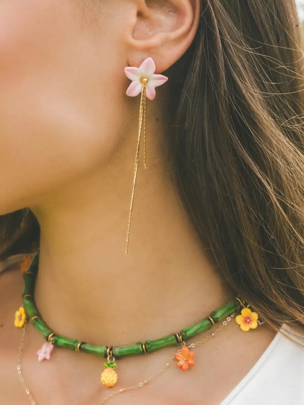 Boucles d’oreilles lys rose à franges>NACH BIJOUX Clearance