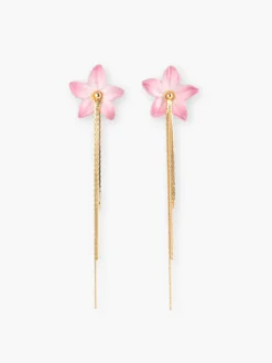 Boucles d’oreilles lys rose à franges><noscript><img width=