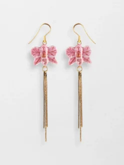 Boucles d'oreilles orchidée rose avec franges>NACH BIJOUX