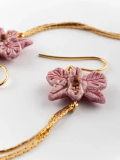 Boucles d'oreilles orchidée rose avec franges><noscript><img width=