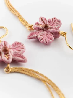 Boucles d'oreilles orchidée rose avec franges><noscript><img width=