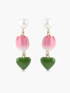 Boucles d’oreilles pendante perle, tulipe et cœur>NACH BIJOUX Sale