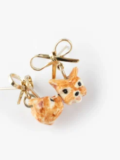 Boucles d'oreilles pendantes chien Yorkshire et nœud><noscript><img width=
