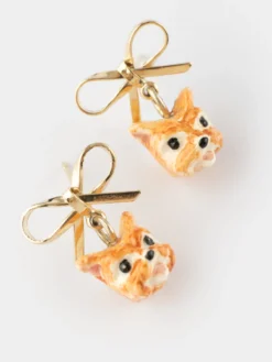 Boucles d'oreilles pendantes chien Yorkshire et nœud><noscript><img width=