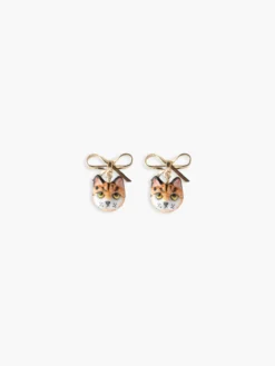 Boucles d'oreilles pendantes chat Bengal et nœud>NACH BIJOUX Discount