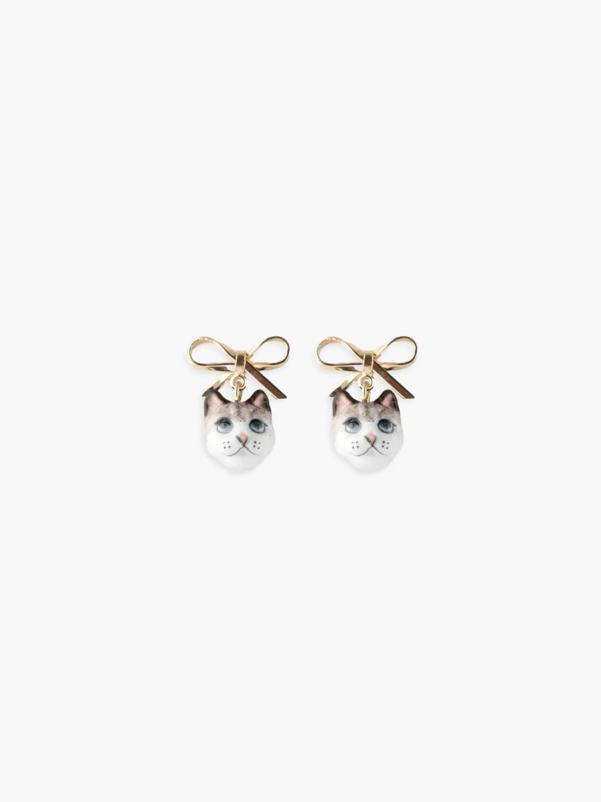 Boucles d'oreilles pendantes chat Ragdoll et nœud>NACH BIJOUX Clearance