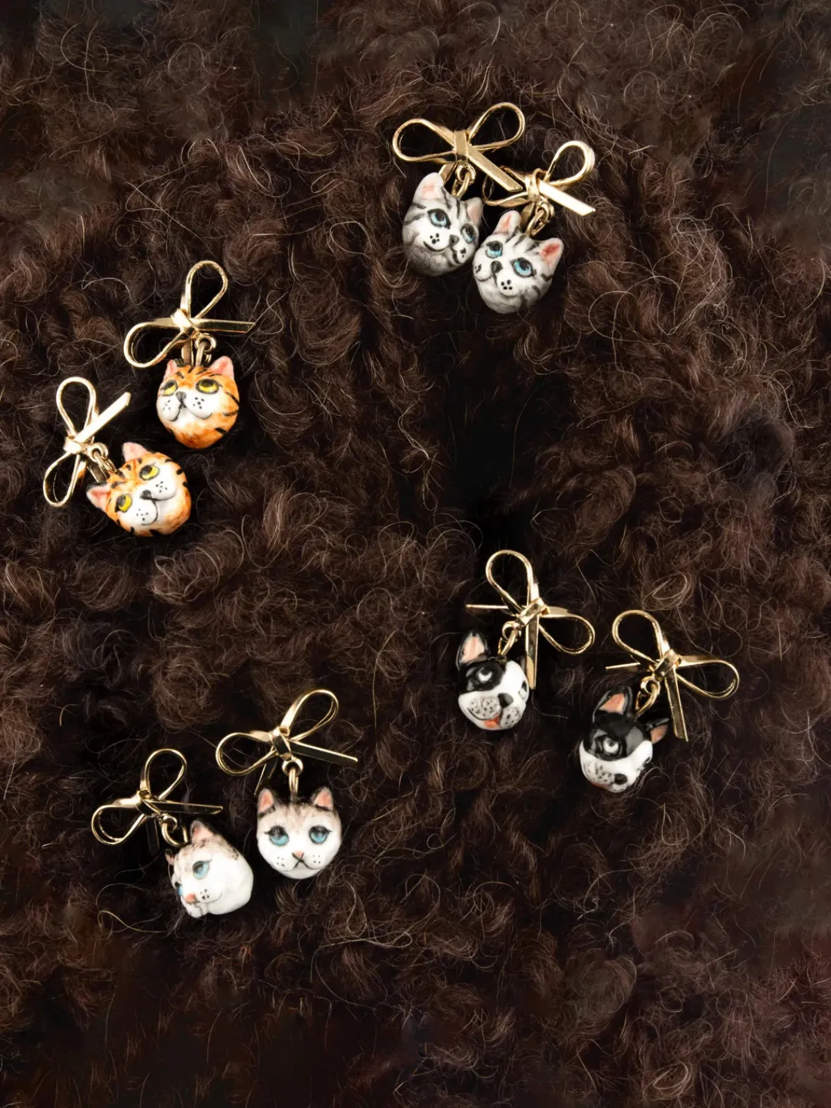 Boucles d'oreilles pendantes chat Ragdoll et nœud>NACH BIJOUX Clearance