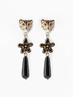 Boucles d'oreilles pendantes léopard et fleur d'Erine>NACH BIJOUX
