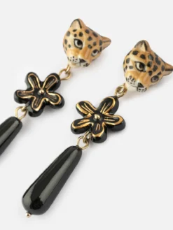 Boucles d'oreilles pendantes léopard et fleur d'Erine><noscript><img width=