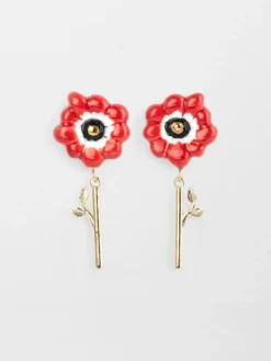 Boucles d'oreilles pendantes anémone rouge>NACH BIJOUX New