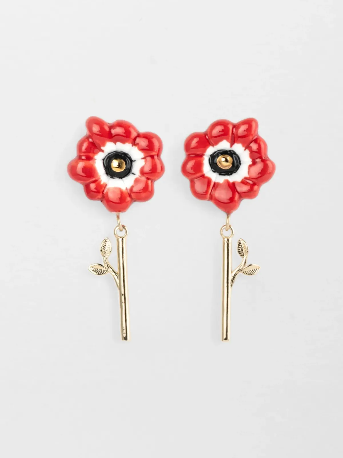 Boucles d'oreilles pendantes anémone rouge>NACH BIJOUX New