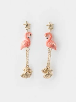 Boucles d'oreilles pendantes flamant rose et coquillages>NACH BIJOUX Clearance