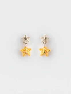 Boucles d'oreilles pendantes étoile de mer jaune><noscript><img width=