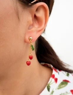 Boucles d'oreilles pendantes chaîne et cerises - Chérie Cherry>NACH BIJOUX Outlet