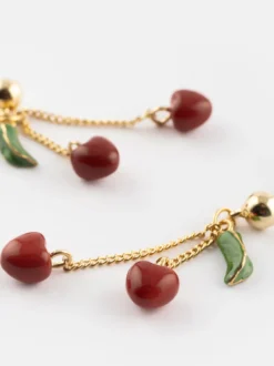 Boucles d'oreilles pendantes chaîne et cerises - Chérie Cherry><noscript><img width=