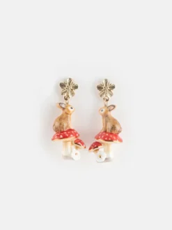 Boucles d'oreilles pendantes lapin et champignons - Il était une fois>NACH BIJOUX New
