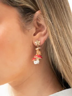 Boucles d'oreilles pendantes lapin et champignons - Il était une fois>NACH BIJOUX New