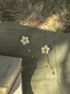 Boucles d'oreilles pendantes fleur de poirier><noscript><img width=