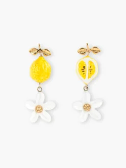 Boucles d'oreilles pendantes citron et fleur>NACH BIJOUX Online