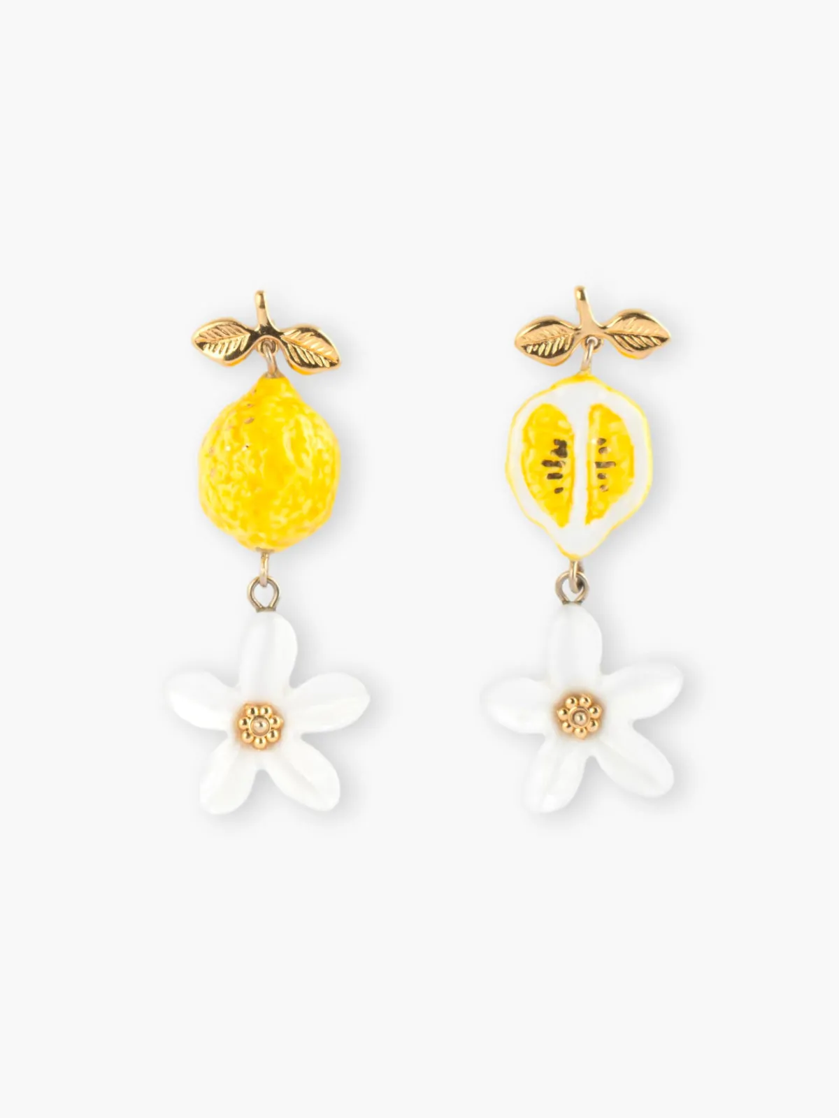 Boucles d'oreilles pendantes citron et fleur>NACH BIJOUX Online