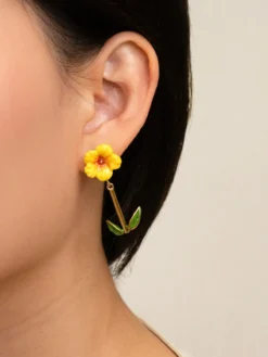 Boucles d’oreilles pendantes hibiscus et feuilles>NACH BIJOUX Sale