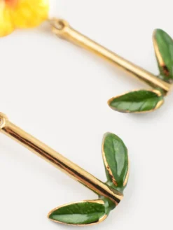 Boucles d’oreilles pendantes hibiscus et feuilles><noscript><img width=
