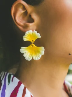 Boucles d’oreilles pendantes feuilles de ginkgo jaunes><noscript><img width=