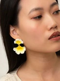 Boucles d’oreilles pendantes feuilles de ginkgo jaunes><noscript><img width=