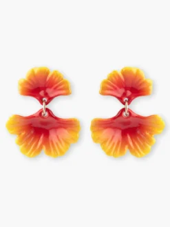Boucles d’oreilles pendantes feuilles de ginkgo orange>NACH BIJOUX New