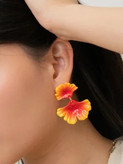 Boucles d’oreilles pendantes feuilles de ginkgo orange><noscript><img width=