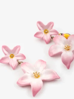 Boucles d’oreilles pendantes double lys roses><noscript><img width=