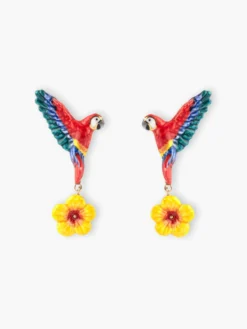 Boucles d’oreilles pendantes perroquet volant et hibiscus>NACH BIJOUX Outlet