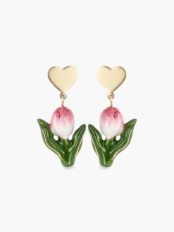 Boucles d’oreilles pendantes cœur et tulipe>NACH BIJOUX Clearance