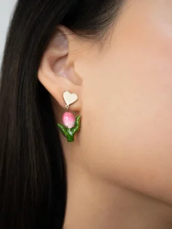 Boucles d’oreilles pendantes cœur et tulipe>NACH BIJOUX Clearance