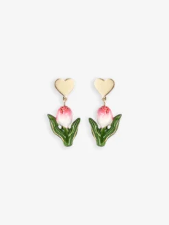 Boucles d’oreilles pendantes cœur et tulipe><noscript><img width=