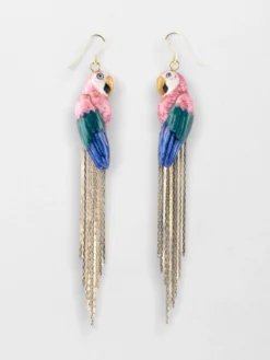 Boucles d'oreilles perroquet rose avec franges>NACH BIJOUX Best
