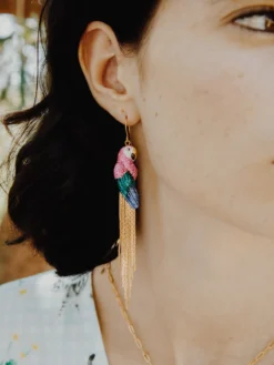 Boucles d'oreilles perroquet rose avec franges>NACH BIJOUX Best