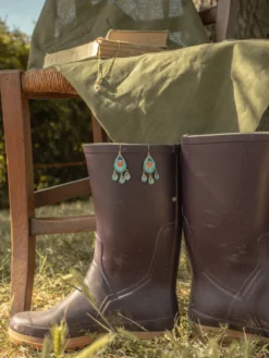 Boucles d'oreilles plume de paon et pampilles><noscript><img width=