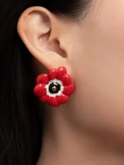 Boucles d'oreilles puces - Anémone rouge><noscript><img width=