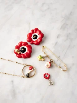 Boucles d'oreilles puces - Anémone rouge><noscript><img width=