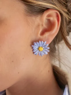 Boucles d'oreilles puces - Anémone bleue>NACH BIJOUX