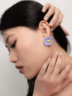 Boucles d'oreilles puces - Anémone bleue><noscript><img width=