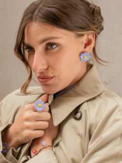 Boucles d'oreilles puces - Anémone bleue><noscript><img width=
