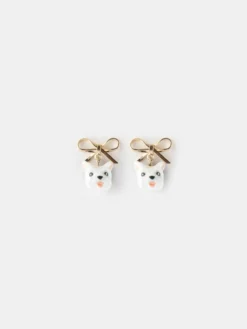 Boucles d'oreilles puces - chien Coton de Tulear et nœud>NACH BIJOUX New