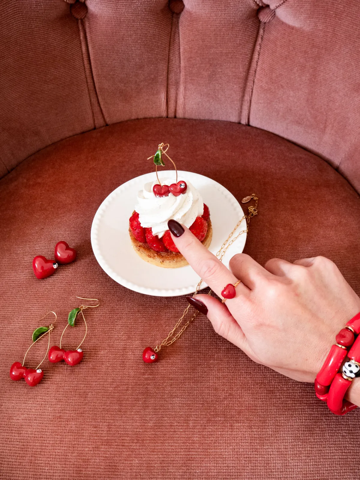 Boucles d'oreilles puces - Cœur et coccinelle Chérie Cherry>NACH BIJOUX Outlet