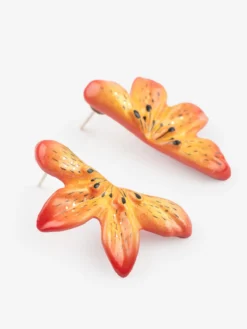 Boucles d'oreilles puces - demi lys tigrée><noscript><img width=