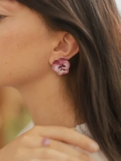 Boucles d'oreilles puces - Fleur pensée>NACH BIJOUX