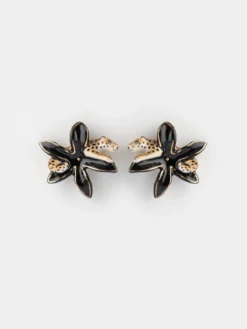 Boucles d'oreilles puces - Léopard et fleur d'Erine>NACH BIJOUX Discount