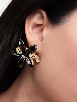 Boucles d'oreilles puces - Léopard et fleur d'Erine>NACH BIJOUX Discount