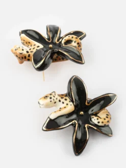 Boucles d'oreilles puces - Léopard et fleur d'Erine><noscript><img width=